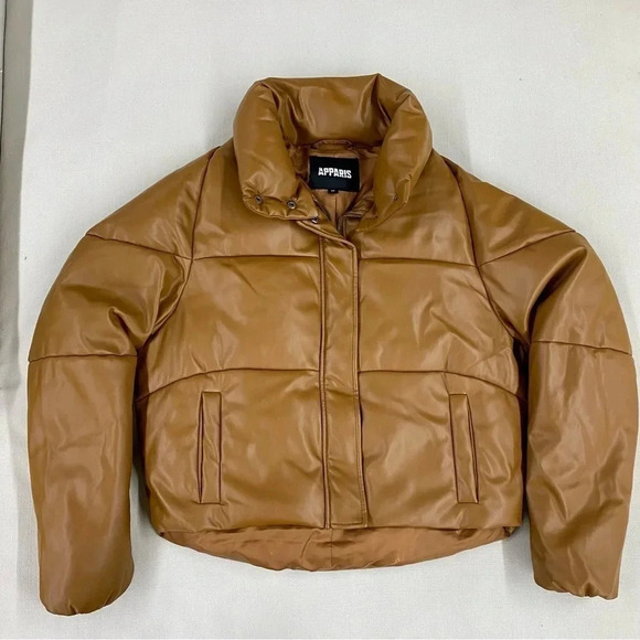 Free People Apparis Jemma Puffer Jacket Bomber Coat in Cognac Brown - Picture 6 of 11